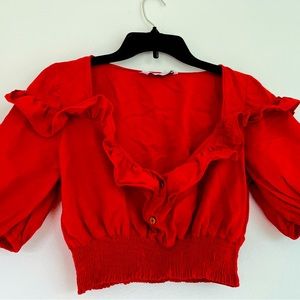 Zara red ruffled crop top- Small